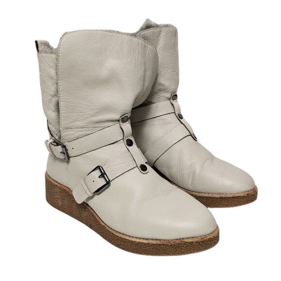 REBECCA MINKOFF Perry Leather Fur Lined Foldover Buckle Boots 8.5 - Picture 1 of 11